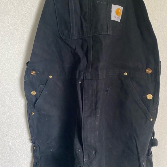 ASO DRUSKI Carhartt Black Duck Bib Thrashed Paint Splatter Canvas Overalls 42x34 - Picture 7 of 16